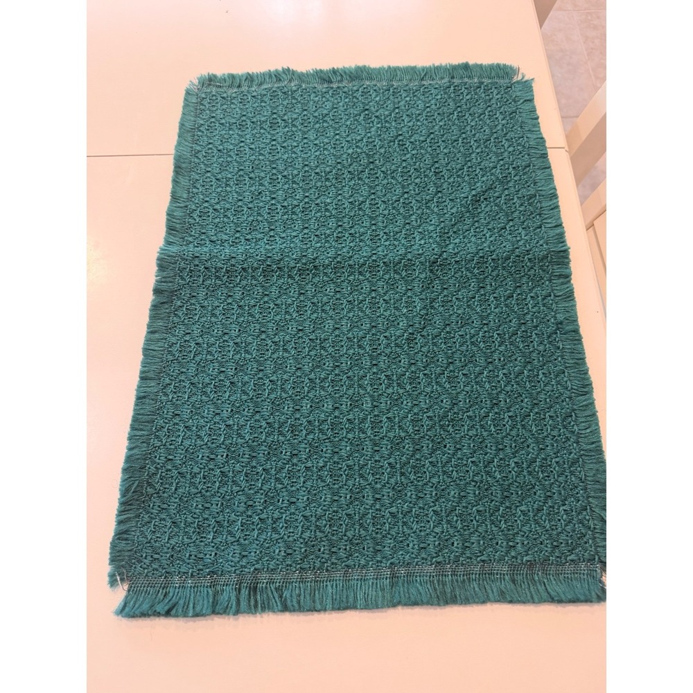 Woven Teal Green Fringe Placemats Set of 4 Rectangular Textured Table Mats